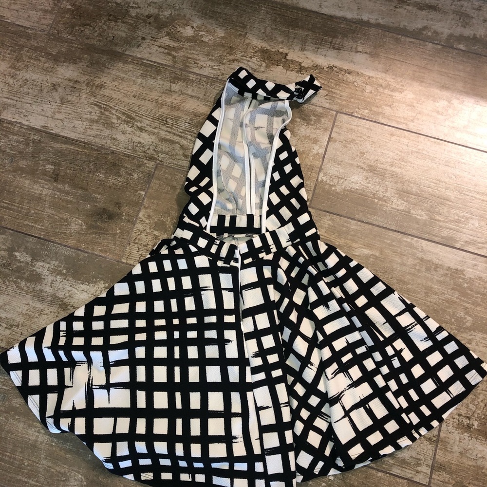 White and black print dress